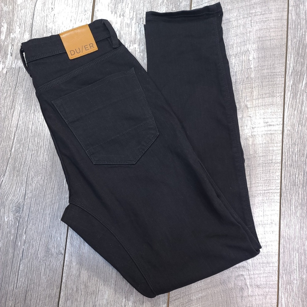 DU/ER Jeans Mens 30x32 Black Performance Slim Fit Denim Gusset Khaki Stretch